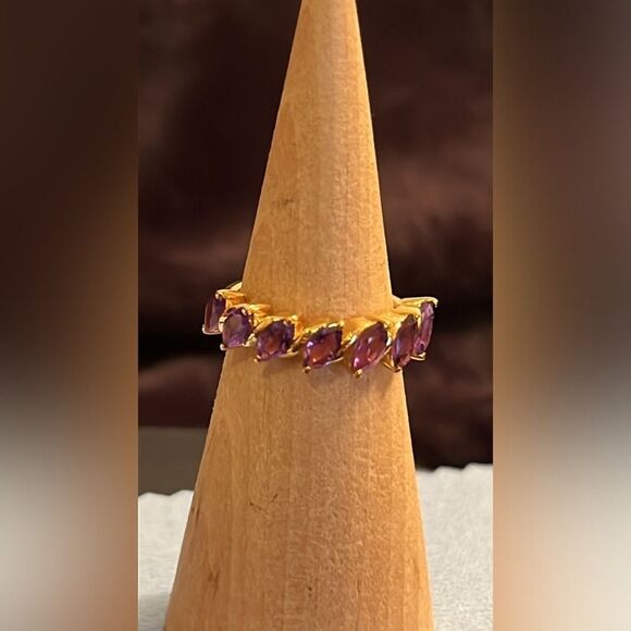 NWT AFRICAN AMETHYST 7 STONE RING IN VERMEIL YG/ STERLING SILVER 7 - Picture 5 of 13
